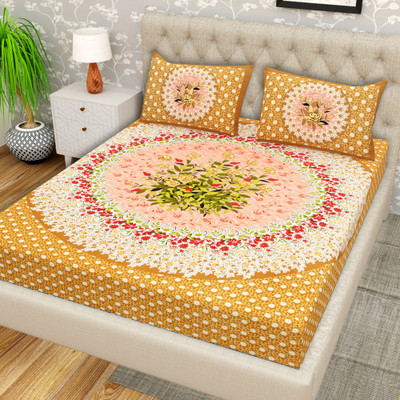 Flipkart SmartBuy Cotton Double Flat 104 TC Jaipuri Prints Bedsheet(Pack of 1, Brown)