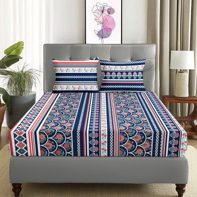 Story@home 180 TC Microfiber Double Floral Flat Bedsheet(Pack of 1, Dark Blue)