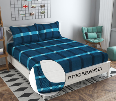 OLDENNA Microfiber Double Fitted (Elastic) 250 TC Floral Bedsheet(Pack of 1, Blue)