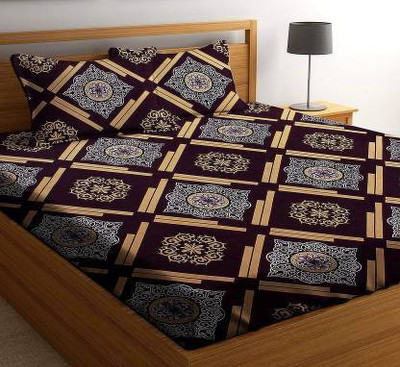 EXFAB 244 TC Cotton King Printed Fitted (Elastic) Bedsheet(Pack of 1, Multicolor)
