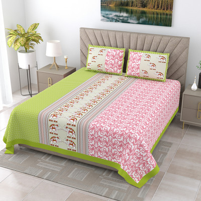 JAIPUR FABRIC Cotton Super King Flat 240 TC Printed Bedsheet(Pack of 1, Multicolor)