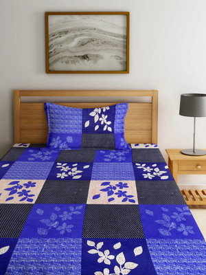 Fashion String Microfiber Single Flat 120 TC Floral Bedsheet(Pack of 1, Blue)