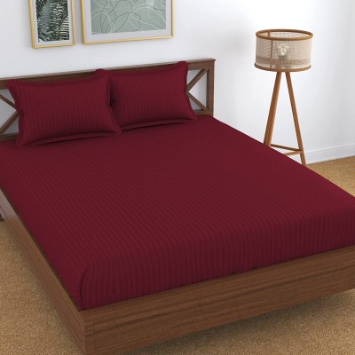 n g products 300 TC Satin Double Striped Fitted (Elastic) Bedsheet(Pack of 1, Maroon)