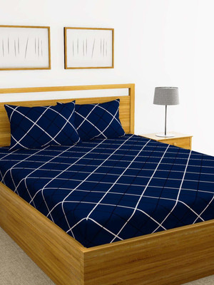 n g products 220 TC Cotton Queen Abstract Fitted (Elastic) Bedsheet(Pack of 1, Blue)