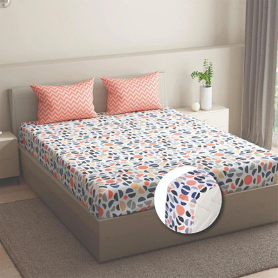 Wakefit Cotton Double Fitted (Elastic) 160 TC Floral Bedsheet(Pack of 1, Bekky)