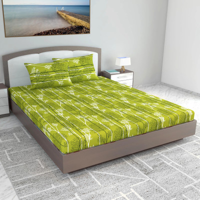 Divine Casa Cotton King Flat 144 TC Floral Bedsheet(Pack of 1, Apple Green)