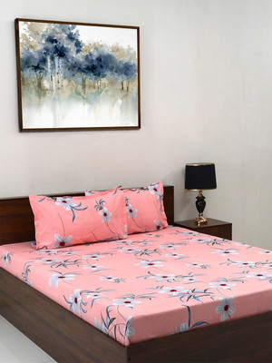 Steve and Anderson Microfiber Double Flat 164 TC Floral Bedsheet(Pack of 1, Peach)