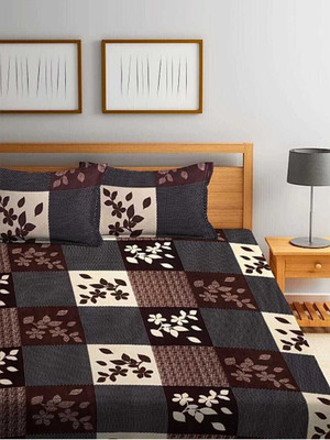 RK TRADES Cotton Double, Queen Flat 144 TC 3D Printed Bedsheet(Pack of 1, Brown)