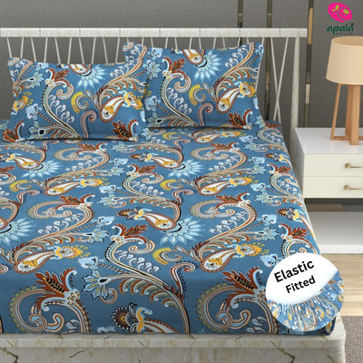 Apala 280 TC Microfiber King Printed Fitted (Elastic) Bedsheet(Pack of 1, Aqua)