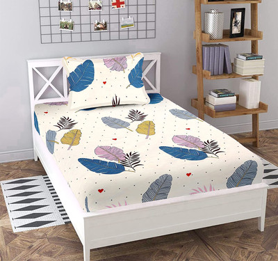 YaAkholic Microfiber Single Flat 144 TC Printed Bedsheet(Pack of 1, Cream)