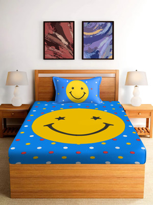 SPANGLE 144 TC Polycotton Single Printed Flat Bedsheet(Pack of 1, Blue , Yellow)