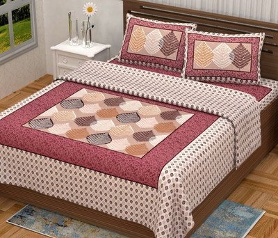 shree sd creation Cotton Queen Flat 144 TC Jaipuri Prints Bedsheet(Pack of 1, Pink)