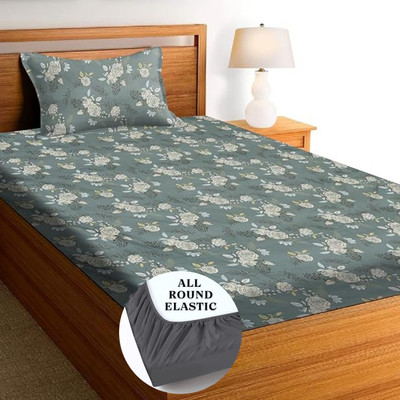 STYLISHUP 320 TC Microfiber, Cotton Single Printed Fitted (Elastic) Bedsheet(Pack of 1, Multicolor)