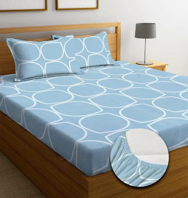 SHOMES Cotton Double, King Fitted (Elastic) 250 TC Striped Bedsheet(Pack of 1, Light Grey)