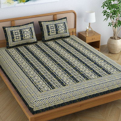 SheetKart Cotton Double Flat 144 TC Printed Bedsheet(Pack of 1, Blue)