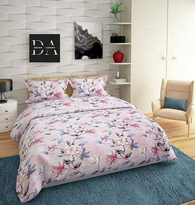 DECOR2ADMIRE Cotton King Flat 300 TC Printed Bedsheet(Pack of 1, Pink)
