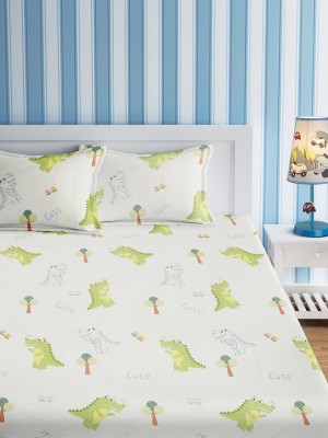 URBAN DREAM 200 TC Cotton Double Cartoon Flat Bedsheet(Pack of 1, White)