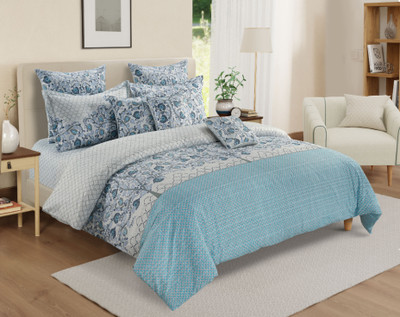 SWAYAM 250 TC Cotton King Abstract Fitted (Elastic) Bedsheet(Pack of 1, Blue)