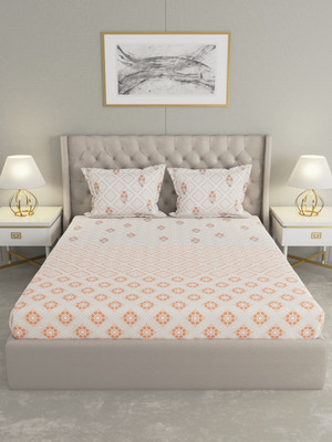 Raymond Home 210 TC Cotton Double Geometric Flat Bedsheet(Pack of 1, Peach)