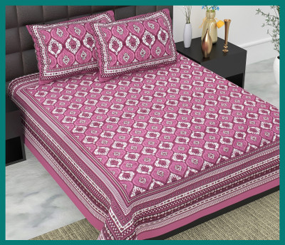 JAIPUR PRINTS Cotton Double Flat 240 TC Jaipuri Prints Bedsheet(Pack of 1, Purple)