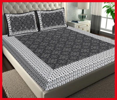BedZone Cotton Double Flat 240 TC Jaipuri Prints Bedsheet(Pack of 1, Black)