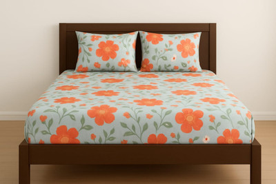 Nikko Cotton Queen Flat 210 TC 3D Printed Bedsheet(Pack of 1, Orange)