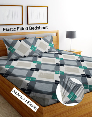 Amrange 190 TC Microfiber King 3D Printed Fitted (Elastic) Bedsheet(Pack of 1, Multicolor)