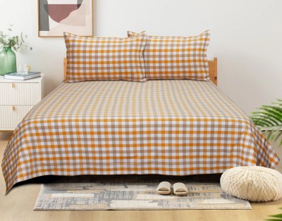 AIRWILL 220 TC Cotton Double Checkered Flat Bedsheet(Pack of 1, Yellow, Grey)