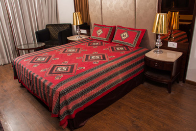 KANDY SHOP Cotton Double Flat 210 TC Jaipuri Prints Bedsheet(Pack of 1, Red)