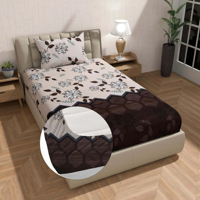 Crafteal Cotton Single Fitted (Elastic) 200 TC Floral Bedsheet(Pack of 1, Multicolor)