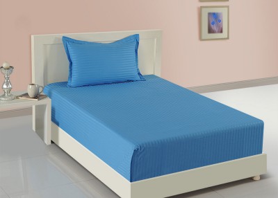 SWAYAM 300 TC Cotton Single Striped Flat Bedsheet(Pack of 1, Blue)