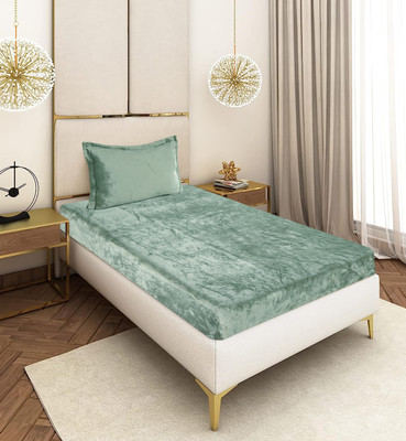 RIBUGROUP Velvet Single Fitted (Elastic) 310 TC Solid Bedsheet(Pack of 1, Brown)