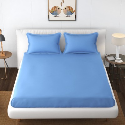 BEVI 144 TC Microfiber Double Solid Fitted (Elastic) Bedsheet(Pack of 1, Light Blue)