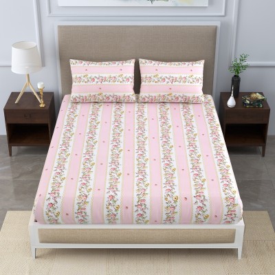 DIGITRENDZZ 300 TC Cotton Queen 3D Printed Flat Bedsheet(Pack of 1, Pink)