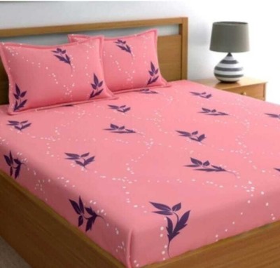Ikaan decor 140 TC Microfiber Queen Floral Fitted (Elastic) Bedsheet(Pack of 1, Pink)