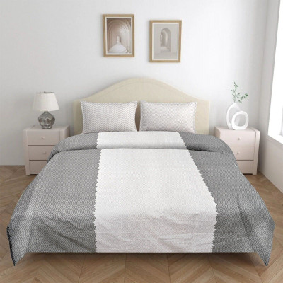 well decor Cotton Blend King Flat 200 TC Printed Bedsheet(Pack of 1, White, Black)