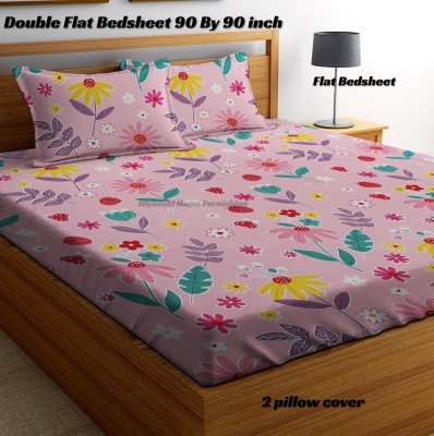 HIYANSHI HOME FURNISHING 180 TC Microfiber Double Floral Flat Bedsheet(Pack of 1, Pink)