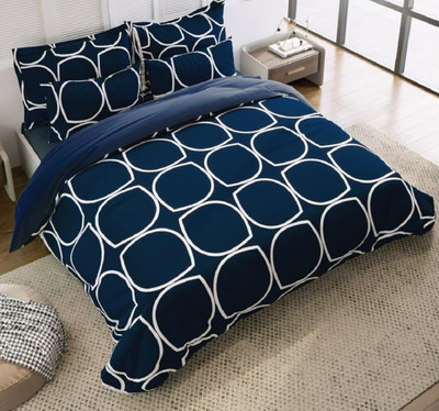 YKNIP 180 TC Microfiber Double Geometric Flat Bedsheet(Pack of 1, Soft Cotton King Double Fitted Bedsheet 78x72 In with 2 Pillow Covers 18x28 In)