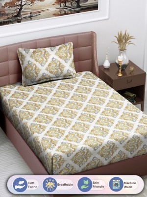 Fabinaliv 300 TC Polycotton Single Motifs Flat Bedsheet(Pack of 1, Light Yellow)