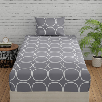 Huesland Cotton Single Flat 144 TC Printed Bedsheet(Pack of 1, Grey)