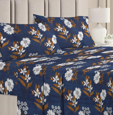 VAS COLLECTIONS Cotton King Flat 160 TC Floral Bedsheet(Pack of 1, Dark Blue)