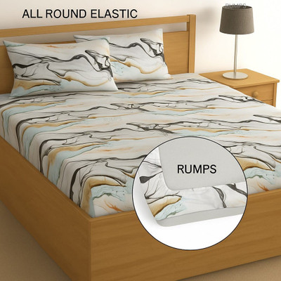 Rumps Cotton, Microfiber King Fitted (Elastic) 350 TC Self Design Bedsheet(Pack of 1, Dark Green)