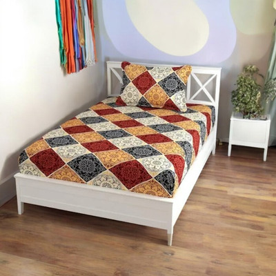 NAZALEQA 140 TC Microfiber Single 3D Printed Flat Bedsheet(Pack of 1, Maroon)