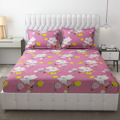 Freshfromloom 144 TC Microfiber King Printed Fitted (Elastic) Bedsheet(Pack of 1, Punch Pink)