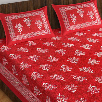 Pink City Cotton Double Flat 144 TC Jaipuri Prints Bedsheet(Pack of 1, Red)