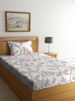 Klotthe 300 TC Polycotton Single Printed Flat Bedsheet(Pack of 1, OffWhite)