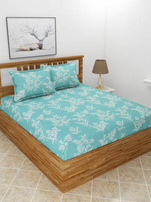 BREVARD Polycotton Double Flat 210 TC Floral Bedsheet(Pack of 1, Green)