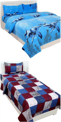 HSR Collection Cotton Double Flat 210 TC Printed Bedsheet(Pack of 2, Multicolor)