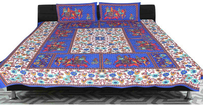 Home@shop Cotton Double Flat 228 TC Jaipuri Prints Bedsheet(Pack of 1, Blue)