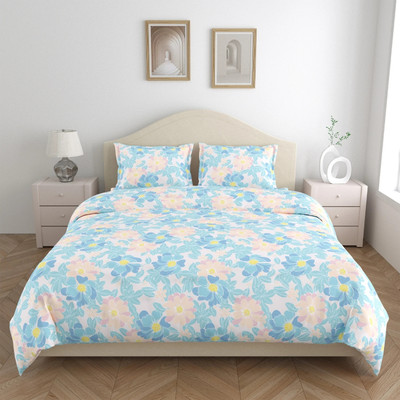 haus & kinder Cotton Double Flat 144 TC Floral Bedsheet(Pack of 1, Yellow)